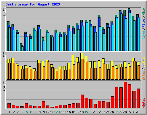Daily usage for August 2023
